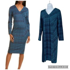 NWT Per Se by Carlisle Long Sleeve Blue Plaid Business Twee Midi Dress Size 6